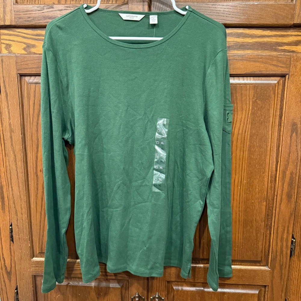 Liz Claiborne Knit Top Blouse XL Green NWT Long Sleeve Tee